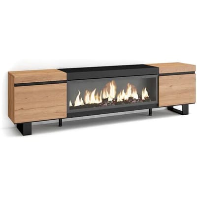 Skraut Home TV-Meubel, Lowboard, 208x35x57cm, Voor tv's tot 80", Elektrische haard XXL, Industrieel design, Eiken/Zwart