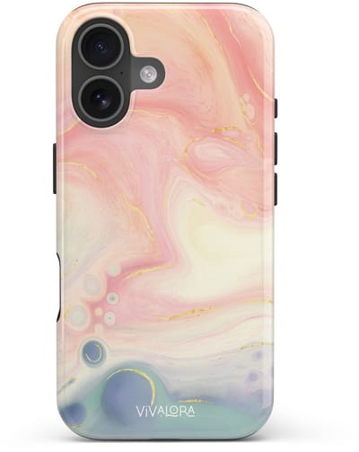 VivaLora Tough Telefoonhoesje iPhone 17 met MagSafe - Bubble Swirl Print - 2-in-1 Phone Case - Hard Case & Siliconen Backcover - Extra Bescherming - Shockproof Cover - Marble Roze