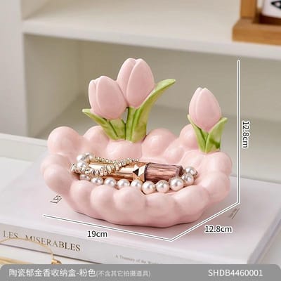 Huishoudelijke Artikelen Praktische Keramische Tulp Opbergdoos Valentijnsdag Verrassingscadeau Woonkamer Ornament Decoratie beige