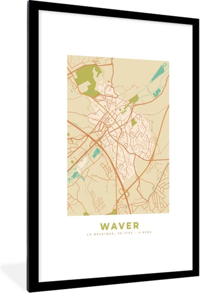 Fotolijst incl. Poster - Retro - Kaart - Waver - Stadskaart - Plattegrond - 80x120 cm - Posterlijst