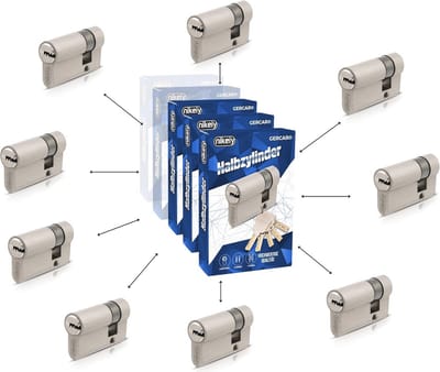 Lockset 9 x halve cilinder 30/10 - 9 gelijksluitende garagedeur cilinders met 45 sleutels