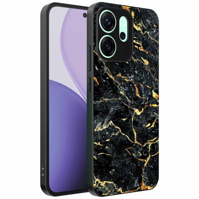 Geschikt voor Oppo Reno 14 F Telefoonhoesje met Zwart Goud Marmer Opdruk - TPU Backcover Case Black Gold Marble Design - Zwart Goud - Smartphonica geschikt voor Oppo Reno 14 F
