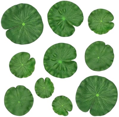 MTTProducts - Vlotterplanten - Kunststof vijverlelie - 10 Stuks - Groene lotusbladeren - Voor vijver en aquarium - Realistische waterlelie