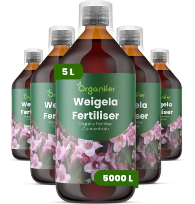 Vloeibare Meststof Voor Weigela - 5X1 L Voor 5000 L - Npk 2-1-8 - Bevordert Rijke Bloei En Sterke Knopontwikkeling - Verbetert Bladkleur En De Totale Sierwaarde - Versterkt Stengels En Verbetert De Plantstructuur - Organifer