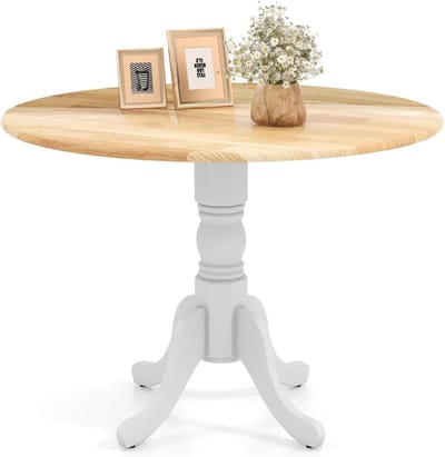 Ronde eettafel 100 cm - rubberen houten keukentafel met voetstuk poten en verstelbare voetkussens, 4-zits boerderij eetkamermeubels voor thuis, woonkamer en restaurant (natuurlijk en wit)
