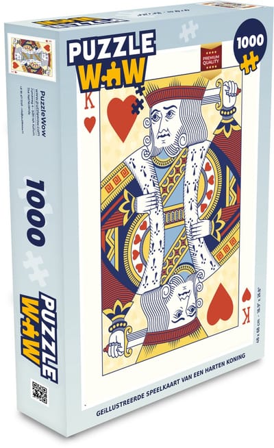 Puzzel Geïllustreerde speelkaart van een harten koning - Legpuzzel - Puzzel 1000 stukjes volwassenen