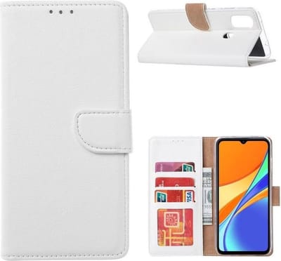 LuxeBass Hoesje geschikt voor Xiaomi Redmi 9C - Bookcase Wit - portemonnee hoesje gsm hoesje - telefoonhoes - telefoonhoesjes
