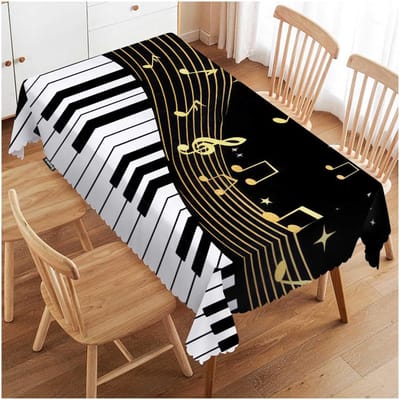 Muzieknoten Rechthoekige Tafelkleed voor Tafeldecoratie Zwart Piano Muziekinstrument Noten Keukentafelkleed Feestdecoratie 90x140cm white