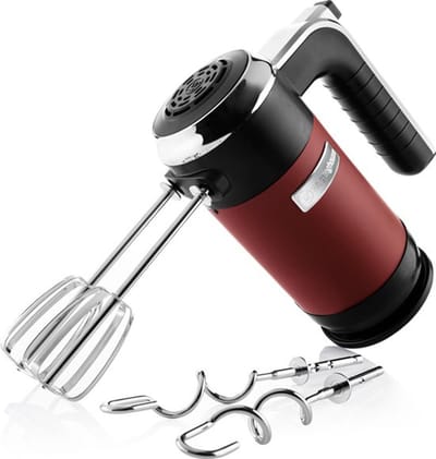 Westinghouse Retro Handmixer – 6 snelheden + turbofunctie – Gardes & Deeghaken – Met opbergstandaard – 350W – Rood