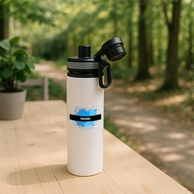 Hacebo® - blauwe verfvlek met eigen naam waterfles met draaidop grijs - Kunst - kunstenaars/kunstenaressen - verjaardag - mensen die houden van verven - cadeau - kado - geschenk - gift - water fles - 850ML