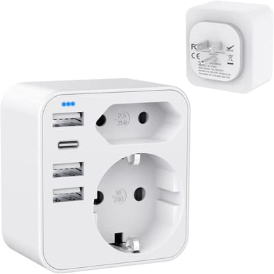 Famanu Reisstekker USA met 3 USB en 1 USB C, EU naar USA Adapter Plug met 2 AC