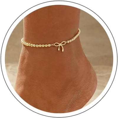 Lichtgewicht Enkelbandjes met Meerdere Lagen en Strikversieringen, 14 Karaat Verguld Sieraad met Parels voor een Elegante Look