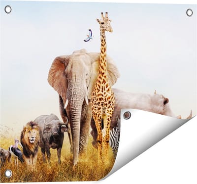Gards Tuinposter Afrikaanse Dieren op het Gras - Afrika - 50x40 cm - Tuindoek - Tuindecoratie - Wanddecoratie buiten - Tuinschilderij