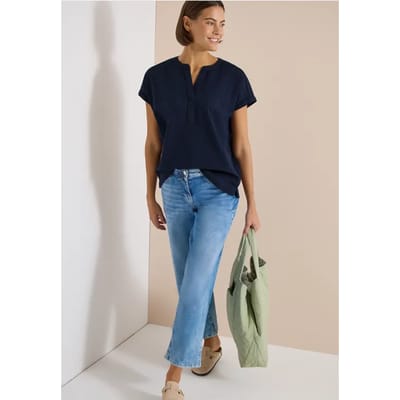 Blouse met overhangende schouders in seersucker kwaliteit