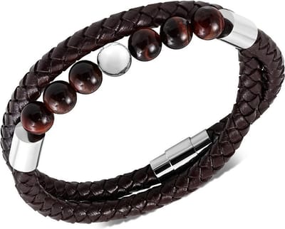 Amanto Armband Dogus D - Leer - Tijger Oog/Marmer - 6mm - 21cm