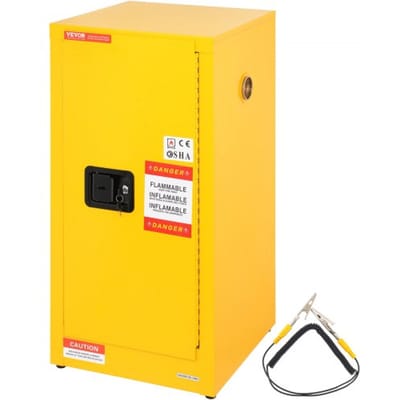 VEVOR 16 Gallon Veiligheidsopslagkast, 460 x 460 x 900 mm Veiligheidskast met twee verstelbare verdelers voor brandbare materialen Afsluitbaar ontwerp met 2 sloten en 1 aardingskabel Geel