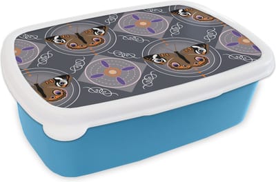 Broodtrommel Blauw - Lunchbox - Brooddoos - Patronen - Vlinders - Abstract - 18x12x6 cm - Kinderen - Jongen