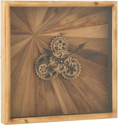 J-Line wandklok Vierkant - hout - naturel - small