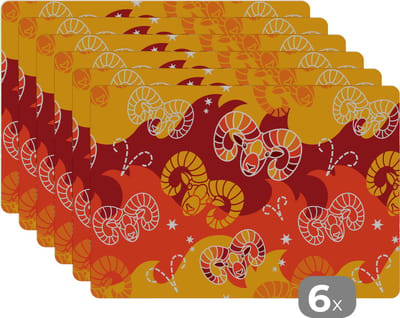 Placemat - Placemats kunststof - Ram - Zodiac - Astrologie - Design - 45x30 cm - 6 stuks - Hittebestendig - Anti-Slip - Onderlegger - Afneembaar