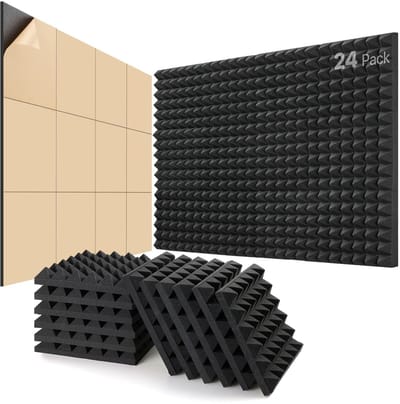 Allecto - Geluidsabsorberende Panelen - Akoestische Foam - Ideaal voor Studio - Zwart - Geluidsisolatie - 24 Stuks - Geschikt voor Gaming en Podcast