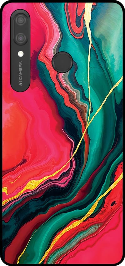 Smartphonica Telefoonhoesje Geschikt voor Huawei P Smart (2019) met Rood Groen Marmer Opdruk - TPU Backcover Case Red Green Marble Design geschikt voor Huawei P Smart (2019)