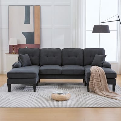 REDOM - 4-Zits U-Bank - Met Twee Chaiselongues En Opbergtassen - Modern - Voor Woonkamer - Linnen - Donkergrijs - 250 x 130 x 88 cm