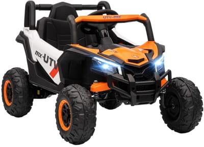 Elektrische Kinderauto - 12V Accu - tot 7 km/u - Kinderen 3-5 jaar - met Ouderlijke Afstandsbediening en LED-Verlichting - Claxon, USB-aansluiting & Muziek - Kindervoertuig - Accuvoertuigen - Oranje