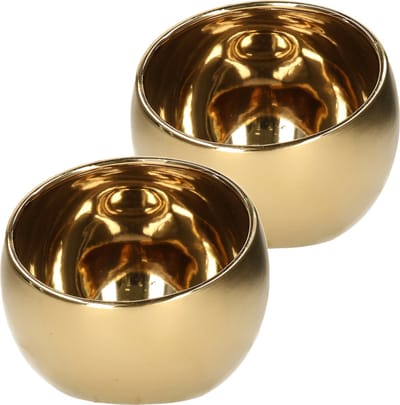 Countryfield Luxe theelichthouder - 2x - Veneta - keramiek - goud - D15 x H13.5 cm
