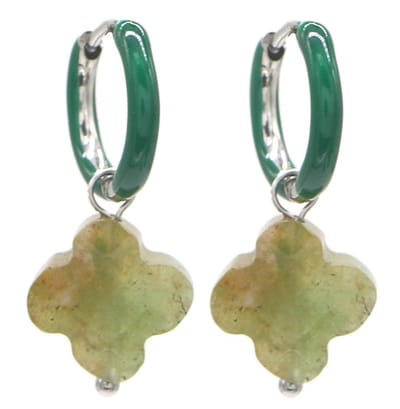 Dielay - Oorringen met Groene Steen - RVS - 1x2,5 cm - Zilverkleurig