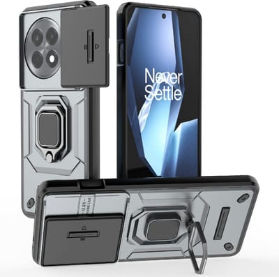 Coverup Hoesje - Geschikt voor OnePlus 13R Hoesje - Coverup Ring Kickstand Back Cover met Camera Shield - Grijs