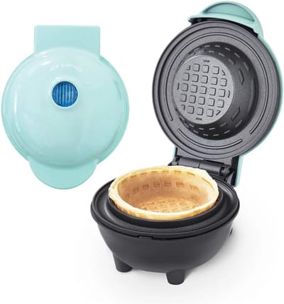 KZQ Mini-wafelijzer, antiaanbaklaag, vermogen 350 W, met indicatielampje, 10 cm antiaanbaklaag, dubbelzijdige verwarming, uitneembare lade, bediening met één knop.