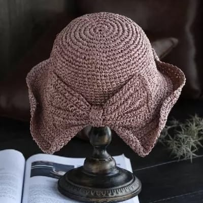ASTRADAVI Straw Bucket Hat - Zonnehoedje Grote Rand en Verstelbaar - Strooien Hoeden met Strik voor Dames. Lichtpaars