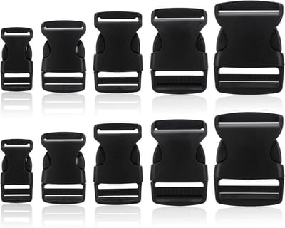 Trankielo - 10 stuks gespen 20 mm 25 mm 32 mm 38 mm 50 mm - zwart - verstelbare plastic snap sluiting - gesp voor riem - kunststof gesp - 25 mm - 20 mm - 25 mm - 32 mm - 38 mm