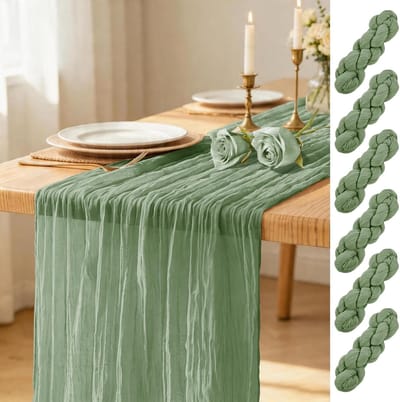 Tafel lopers - Lopers Stof Runners - Tafel Decoratie - Kreukel textuur - 6 stuks 43x274cm - Salie Groen