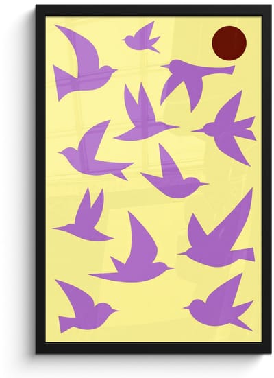 Poster in lijst - Fotolijst 40x60 cm - Posters - Vogels - Cirkel - Geel - Beweging - Posterlijst zwart - Decoratie - Wanddecoratie woonkamer - Muurdecoratie slaapkamer