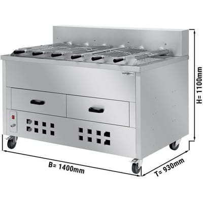 GGM Gastro Holzkohlegrill / Röster für Hähnchen - 1400mm - mit 6 Spieße Zilver