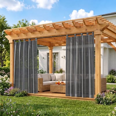 MUPOO Industrieel Waterdicht Buitengordijnen met Klittenband - velcro Outdoor voile Gordijnen - Vitrages voor Overkapping,Veranda & Balkon -zonder boren- Lichtdoorlatend & Privacy - Luchtig - 132x213cm -Donkergrijs - 1 stuck