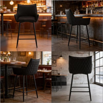 Wishdor Barkrukken - Ergonomisch Ontwerp Met Armleuningen En Rugleuning - Vintage Uitstraling - Metaal En Imitatieleer - Antraciet