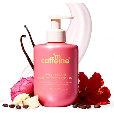 mCaffeine Sweet Escape Parfum Winter Bodylotion, Niacinamide, Cacao & Sheaboter, Diepe Hydratatie voor Droge Huid, Lichtgewicht, Niet Plakkerig & Dagelijks pink