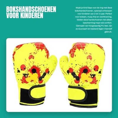 Bokshandschoenen Hoogwaardige Kwaliteit - Vechthandschoenen - Klittenbandsluiting - PU-leer - Voor Kinderen 2-11 Jaar - Duurzaam Ontwerp