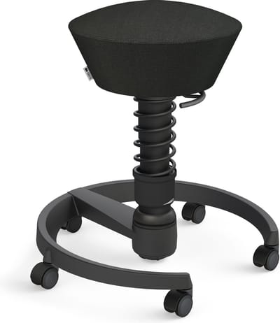 Aeris Swopper - ergonomische bureaukruk - zwart onderstel - zwarte zitting - harde wielen - wol - standaard