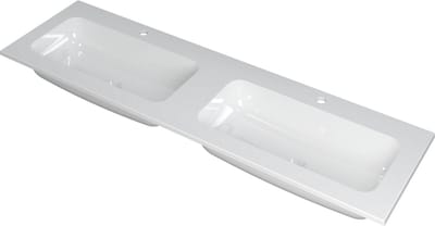 INK® Faktor wastafel polystone dubbel met 2 kraangaten 160x45x1,5cm, glans wit