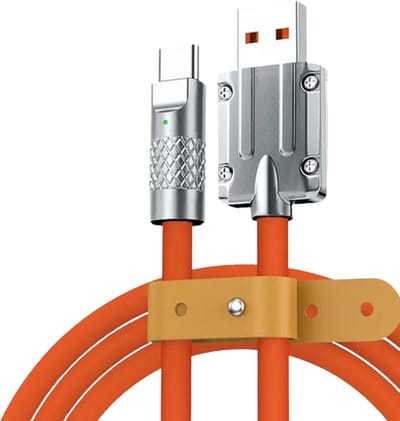 DrPhone LSC – USB Naar USB-C – 120W 6A - Liquid Vloeibare Siliconen Ultrazacht Power kabel - Snel opladen + Data - Oranje – 1M