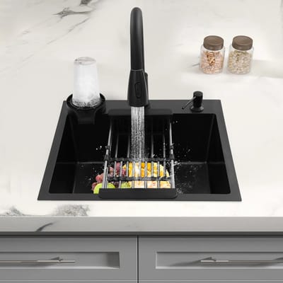 Spoelbak - Gootsteen Keuken - Keukenkraan - Spoelbak met uittrekbare kraan - Met beker spoeler - RVS - 45x50 cm