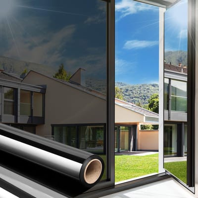 Raamfolie voor privacy — warmte-isolerende folie — elektrostatische adsorptie reflecterende glasfolie — met zonwerende en UV-beschermende functies — 50*200 cm (zwartzilver)