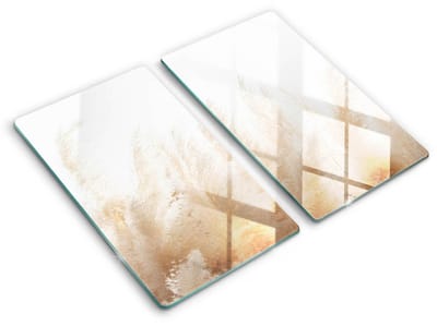 Wallfluent Spatscherm Keuken - Beige Spatwand Keuken - Set 2 Stuks 30x52 cm - Pampasgras Spatscherm Glas - Bloemen en planten Rechthoekig Spatscherm Keuken