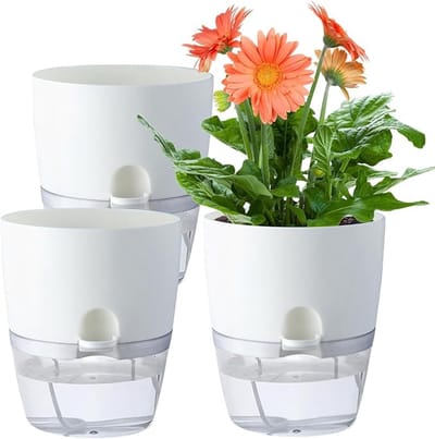 Zelfbewaterende Potten - Wit - 15 cm - Zelfbewaterende Kruidenpot met Waterreservoir - Zelfbewaterende Bloempot met Irrigatiesysteem voor Kamerplanten - 3 Stuks