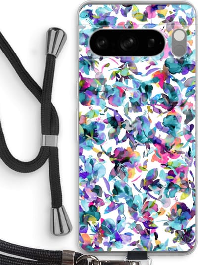 Case Company® - Hoesje met koord geschikt voor Google Pixel 8 Pro hoesje met Koord - Hibiscus Flowers - Telefoonhoesje met Zwart Koord - Bescherming aan alle Kanten en Over de Schermrand