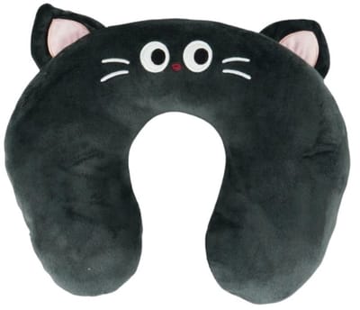 Reiskussen - Nekkussen voor kinderen en volwassenen - Kat - Zwart - 33 cm