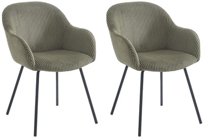 Vente-unique Set van 2 stoelen met armleuningen van ribfluweel en zwart metaal - Kaki - MARENZIA